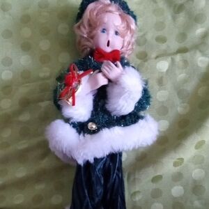 Festive Holiday Caroler Figurine with Red Bow